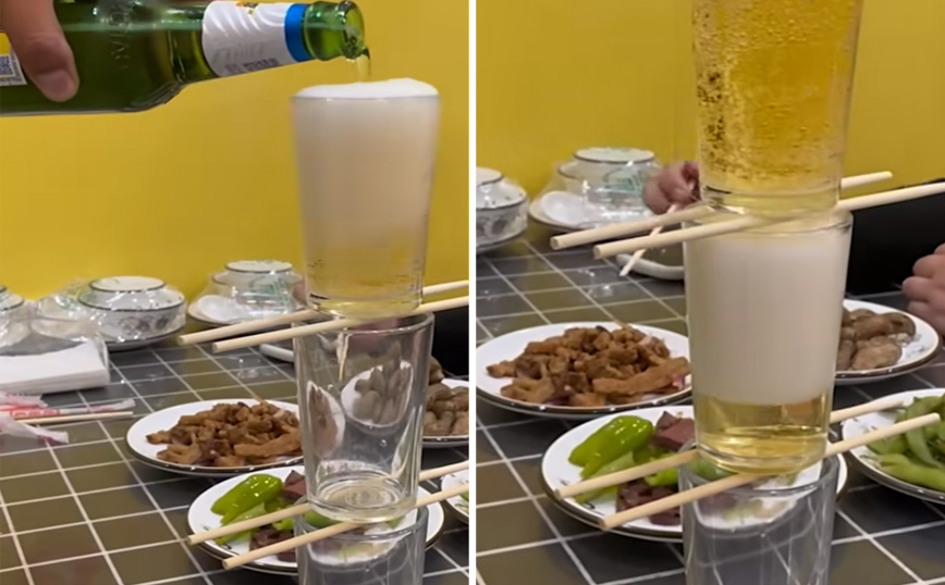 Γεμίζοντας τρία ποτήρια μπύρας ταυτόχρονα