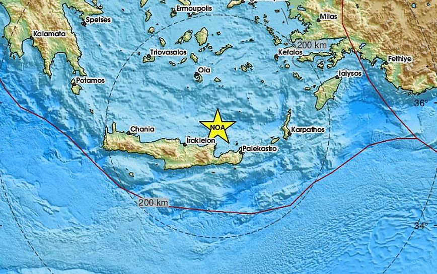 Σεισμός στη θαλάσσια περιοχή βόρεια της Κρήτης