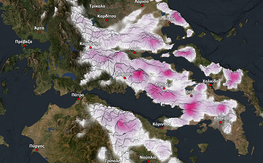 Καιρός: Οι χάρτες με τις «άσπρες» περιοχές λόγω χιονιού μέχρι το μεσημέρι της Τρίτης