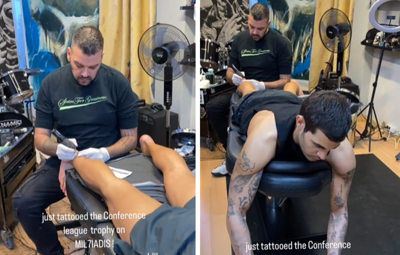 Ολυμπιακός: Τατουάζ με την κούπα του Europa Conference League έκανε ο γιος του Μαρινάκη
