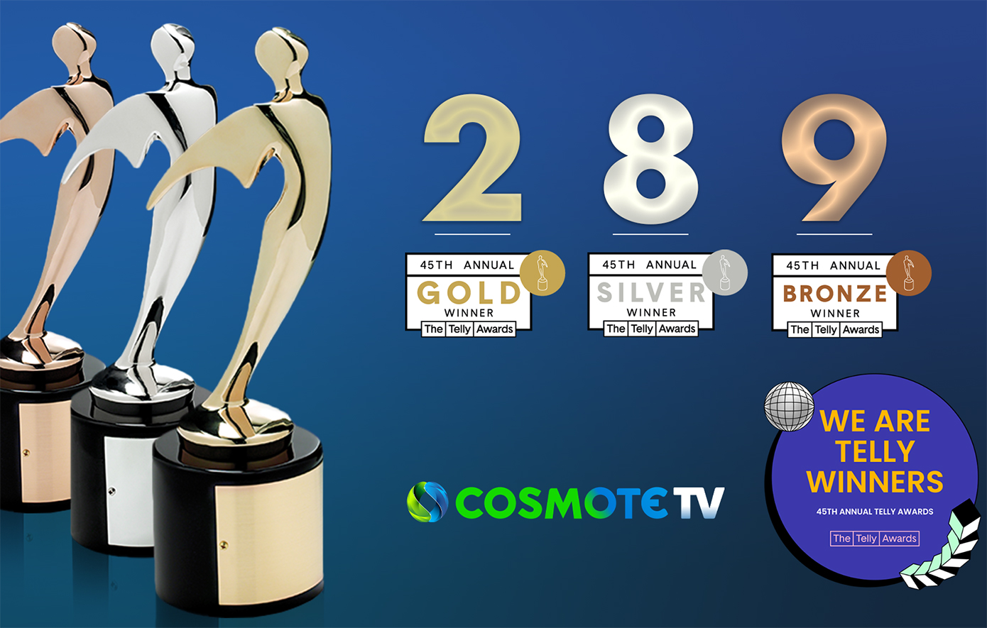 COSMOTE TV: Διεθνής αναγνώριση με 19 βραβεία στα 45α Telly Awards