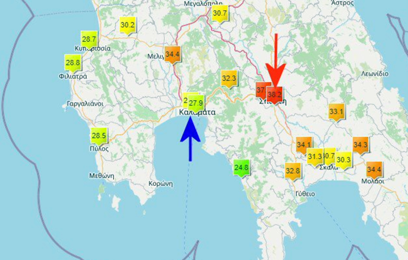 Καιρός: Αλλού αύρα (27,9 ℃ ) κι αλλού χάβρα (38,2 ℃), γράφει ο διευθυντής της ΕΜΥ – Το αξιοσημείωτο με την Καλαμάτα