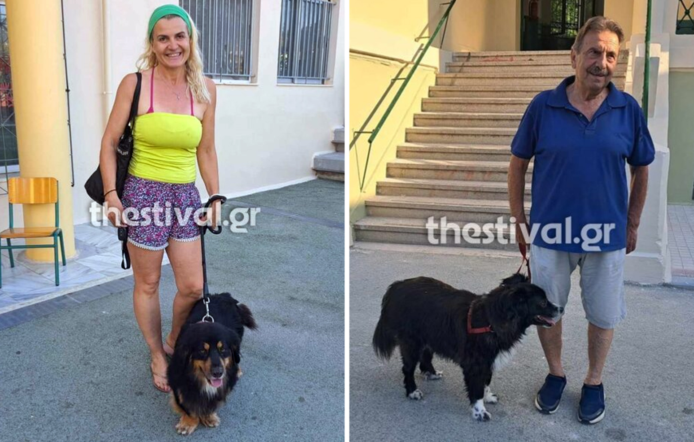Στις κάλπες για τις ευρωεκλογές με τους πιστούς τους φίλους δύο Θεσσαλονικείς &#8211; Πήραν να σκυλάκια τους και πήγαν να ψηφίσουν
