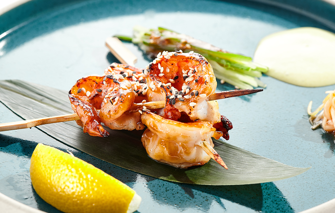 Σουβλάκια γαρίδας Teriyaki στη σχάρα