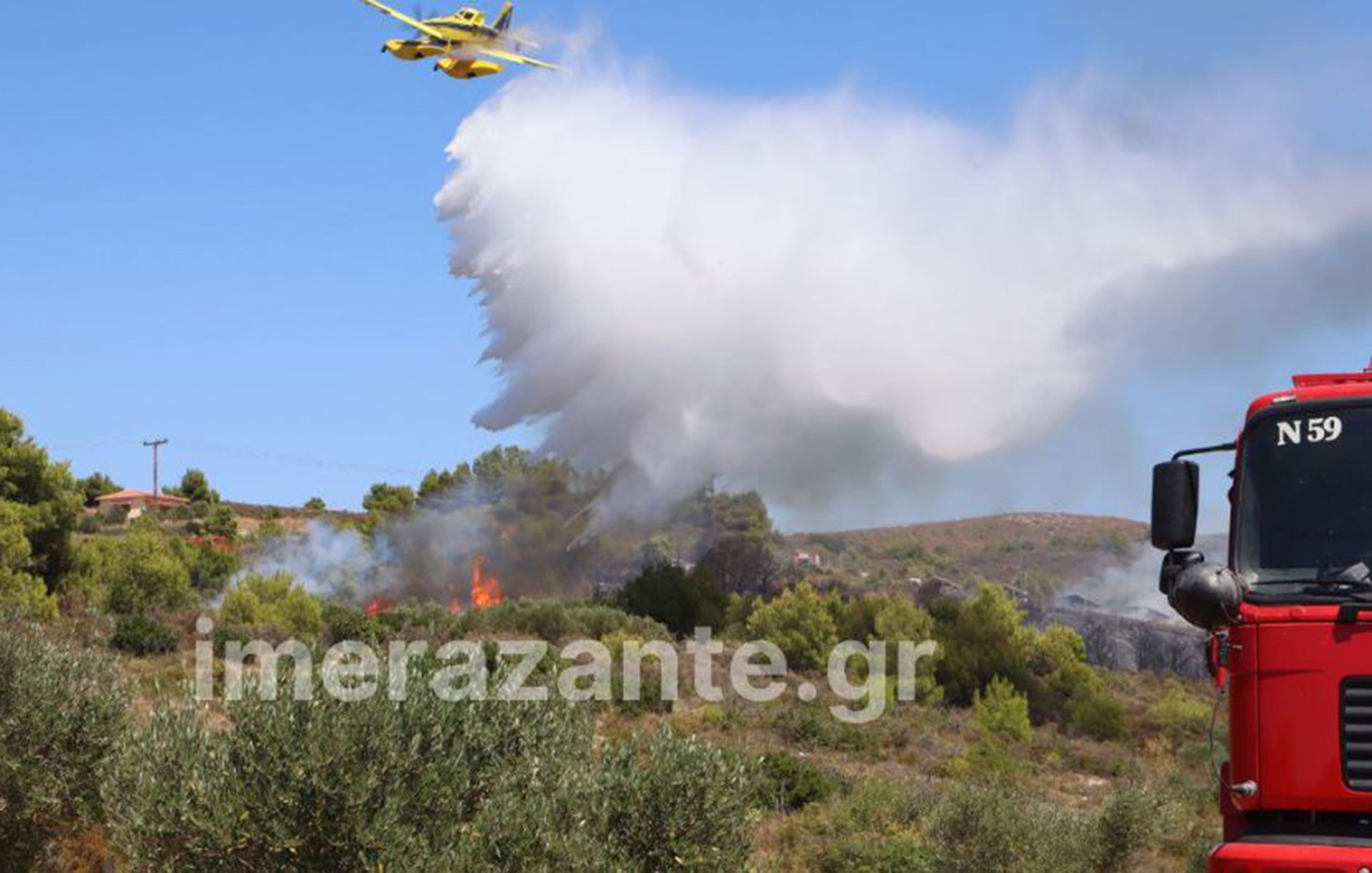 Φωτιά στον Αγαλά Ζακύνθου – Στη μάχη και εναέρια μέσα