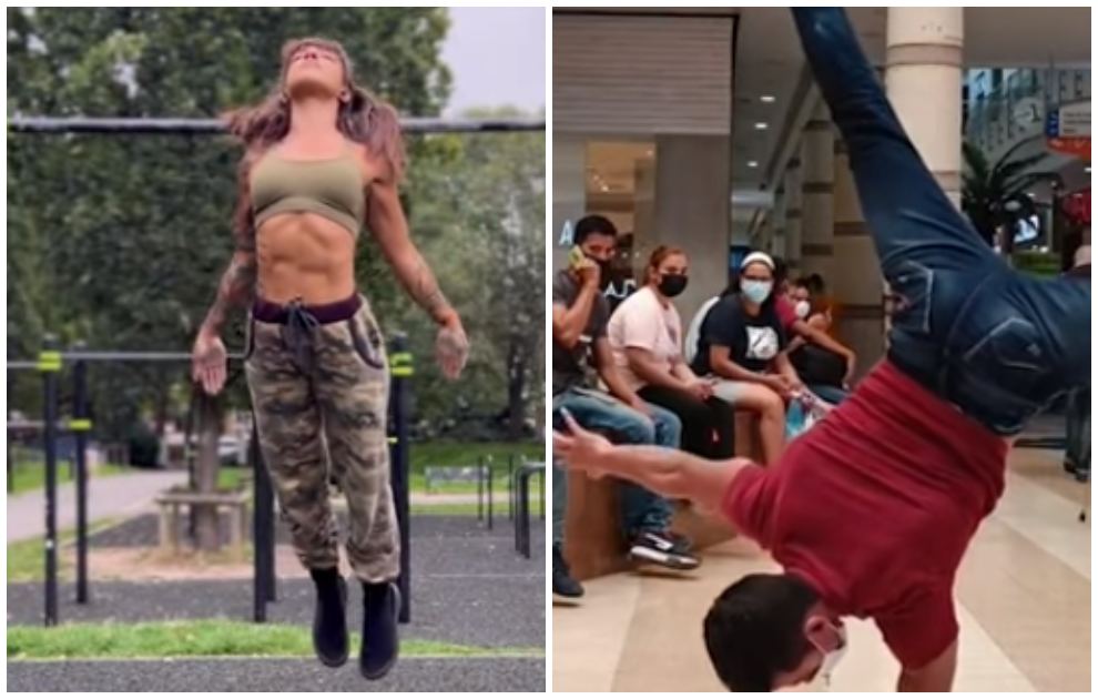 Άνθρωποι που γυμνάζονται και μοιάζει να αψηφούν τη βαρύτητα