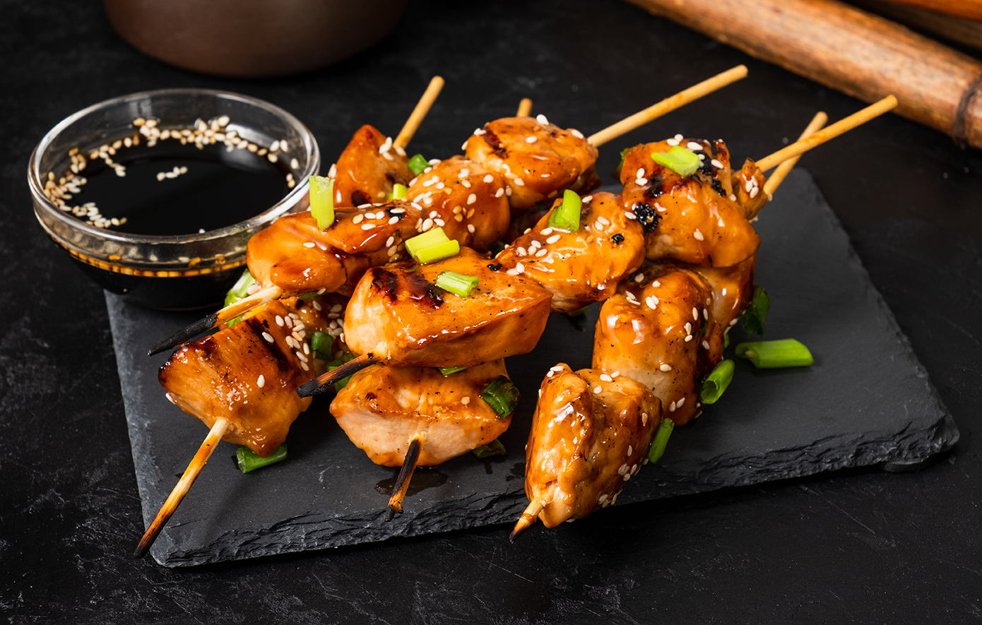 Σουβλάκια κοτόπουλο με σάλτσα Teriyaki
