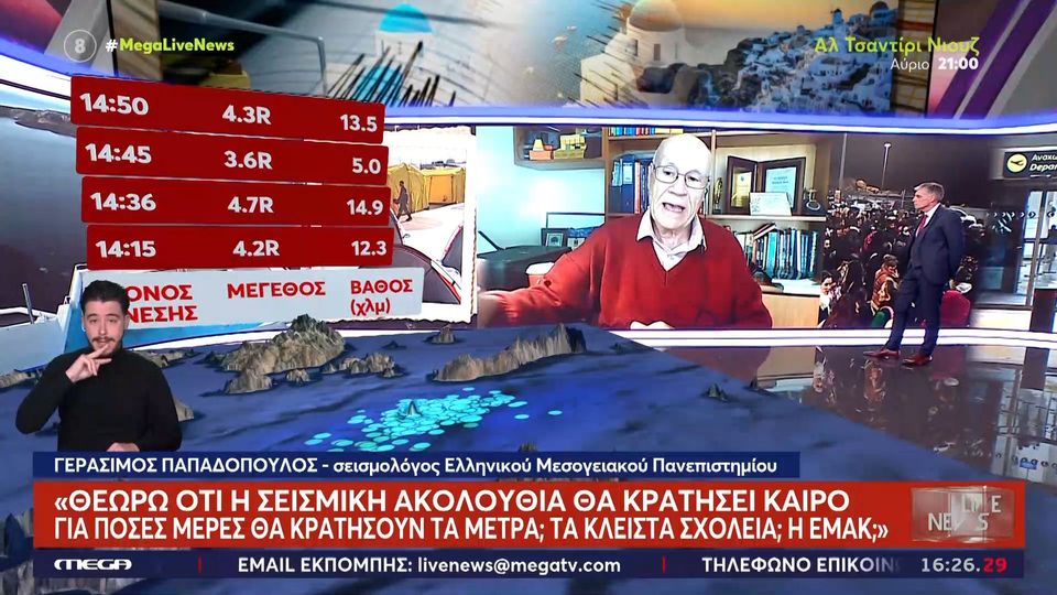 Γεράσιμος Παπαδόπουλος για σεισμούς στη Σαντορίνη: «Το ρήγμα αντιστέκεται στο να σπάσει, νομίζω θα ανέβουν τα μεγέθη»