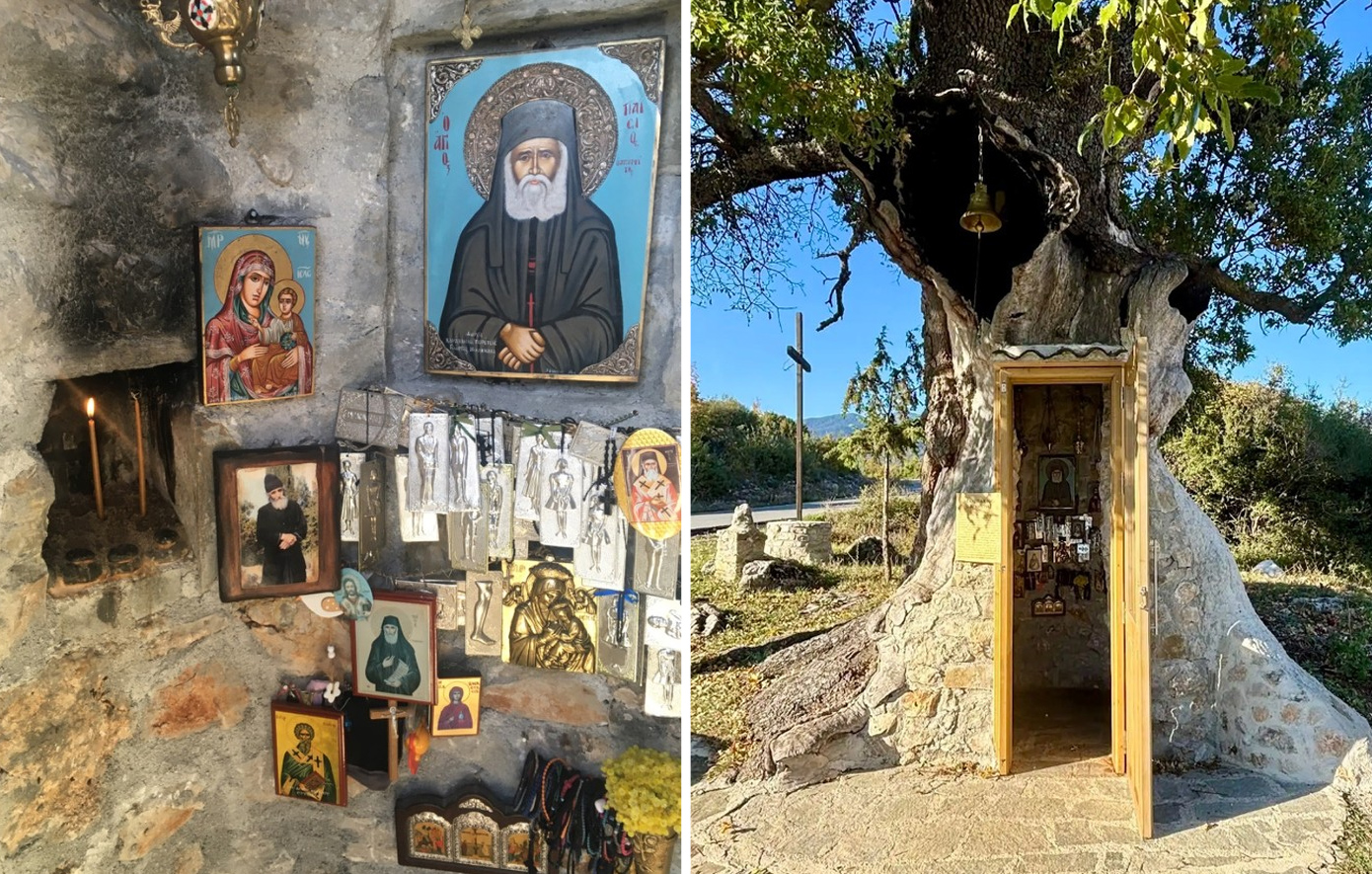 Μέσα στον κορμό μιας βελανιδιάς κρύβεται ένα όμορφο εκκλησάκι αφιερωμένο στον Άγιο Παΐσιο