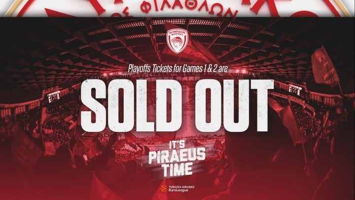 Sold out μέσα σε λίγες ώρες για τα δύο πρώτα ματς του Ολυμπιακού στα πλέι οφ της Euroleague