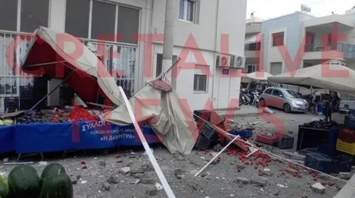 Τμήμα μπαλκονιού έπεσε σε πάγκο λαϊκής στο Ηράκλειο