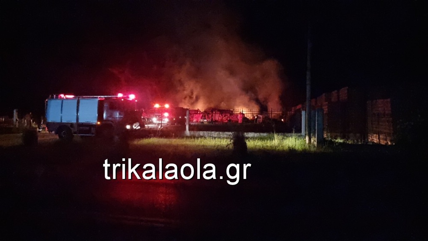 Μεγάλη φωτιά σε εργοστάσιο ξυλείας στα Τρίκαλα – Καταστράφηκαν ολοσχερώς οι κτιριακές εγκαταστάσεις