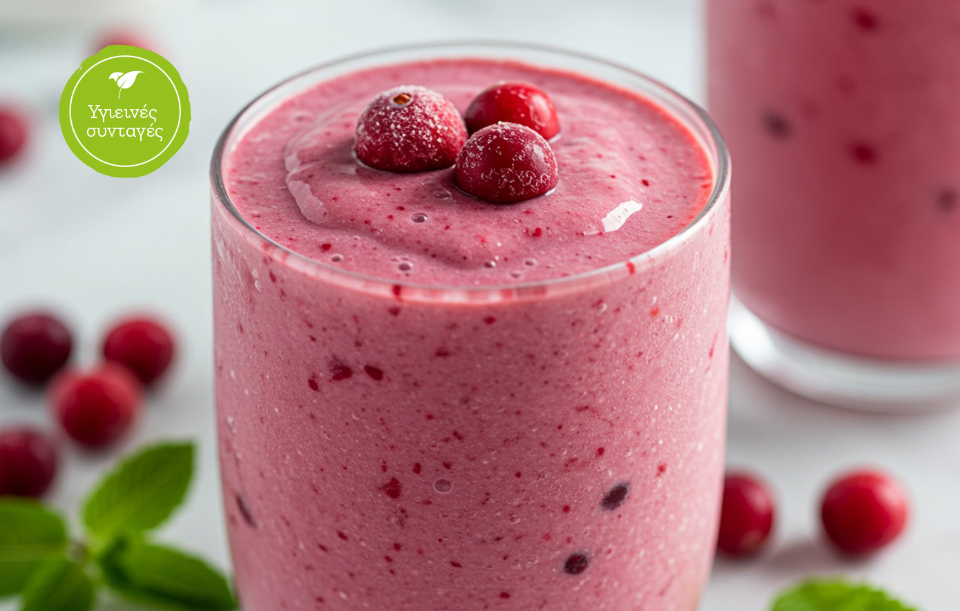 Παγωμένο smoothie με φρέσκα cranberries &amp; γάλα αμυγδάλου