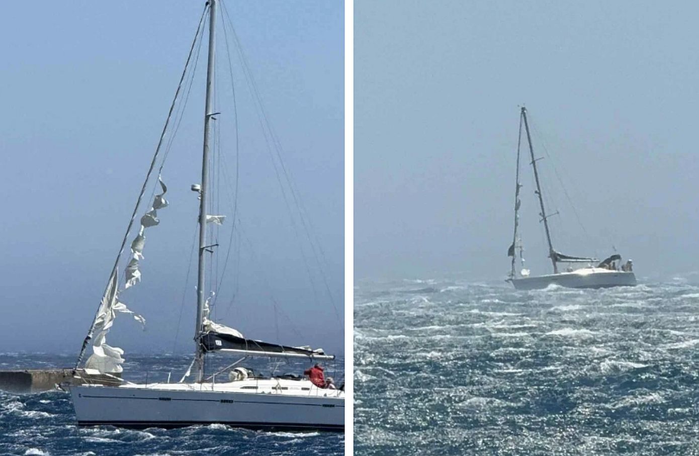Ιστιοφόρο δίνει μάχη με τα κύματα για να καταφέρει να προσεγγίσει το λιμάνι της Τήνου &#8211; Δείτε βίντεο