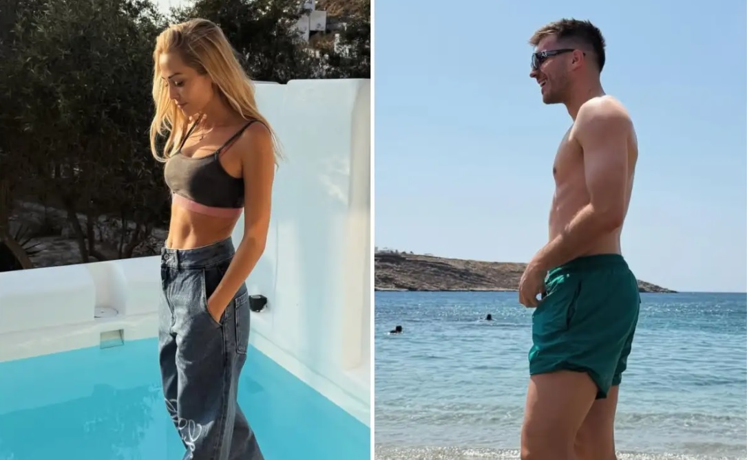 Στιγμές χαλάρωσης για Φώτη Ιωαννίδη και Ελένη Βουλγαράκη με σκάφος στα γαλαζοπράσινα νερά