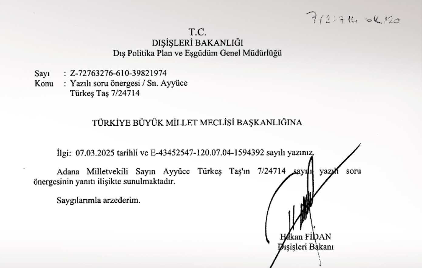 Χακάν Φυντάν επιστολή