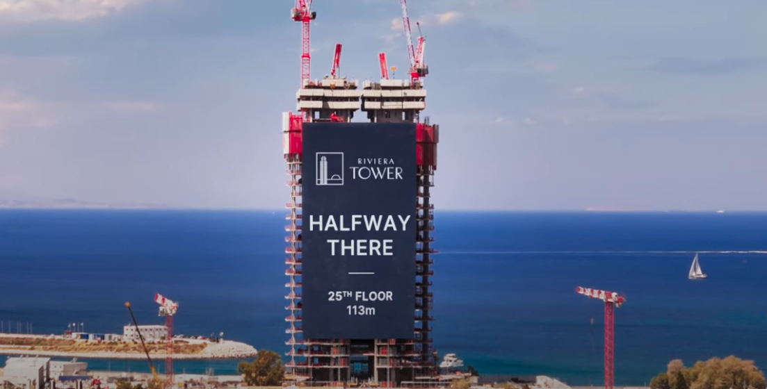 Στα μισά ο Riviera Tower: Ο ουρανοξύστης του Ελληνικού αγγίζει τα 113 μέτρα