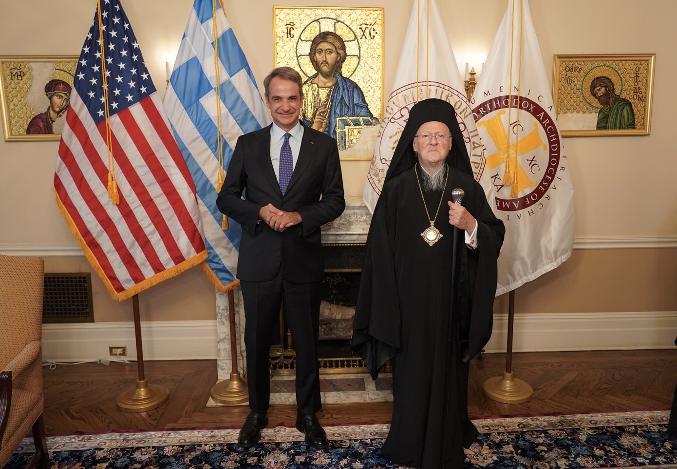 Ο Κυριάκος Μητσοτάκης συναντήθηκε με τον Οικουμενικό Πατριάρχη Βαρθολομαίο στην έδρα της Αρχιεπισκοπής Αμερικής