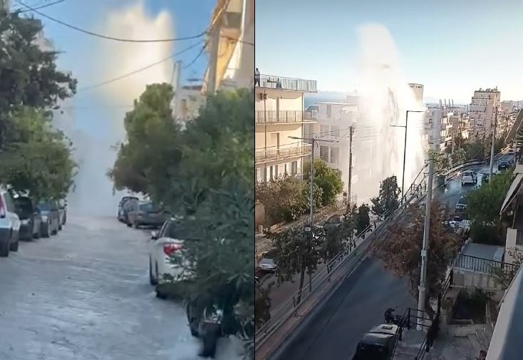 Στον δεύτερο όροφο πολυκατοικίας έφτασε ο πίδακας νερού από σπασμένο αγωγό της ΕΥΔΑΠ στο Κερατσίνι &#8211; Δείτε βίντεο