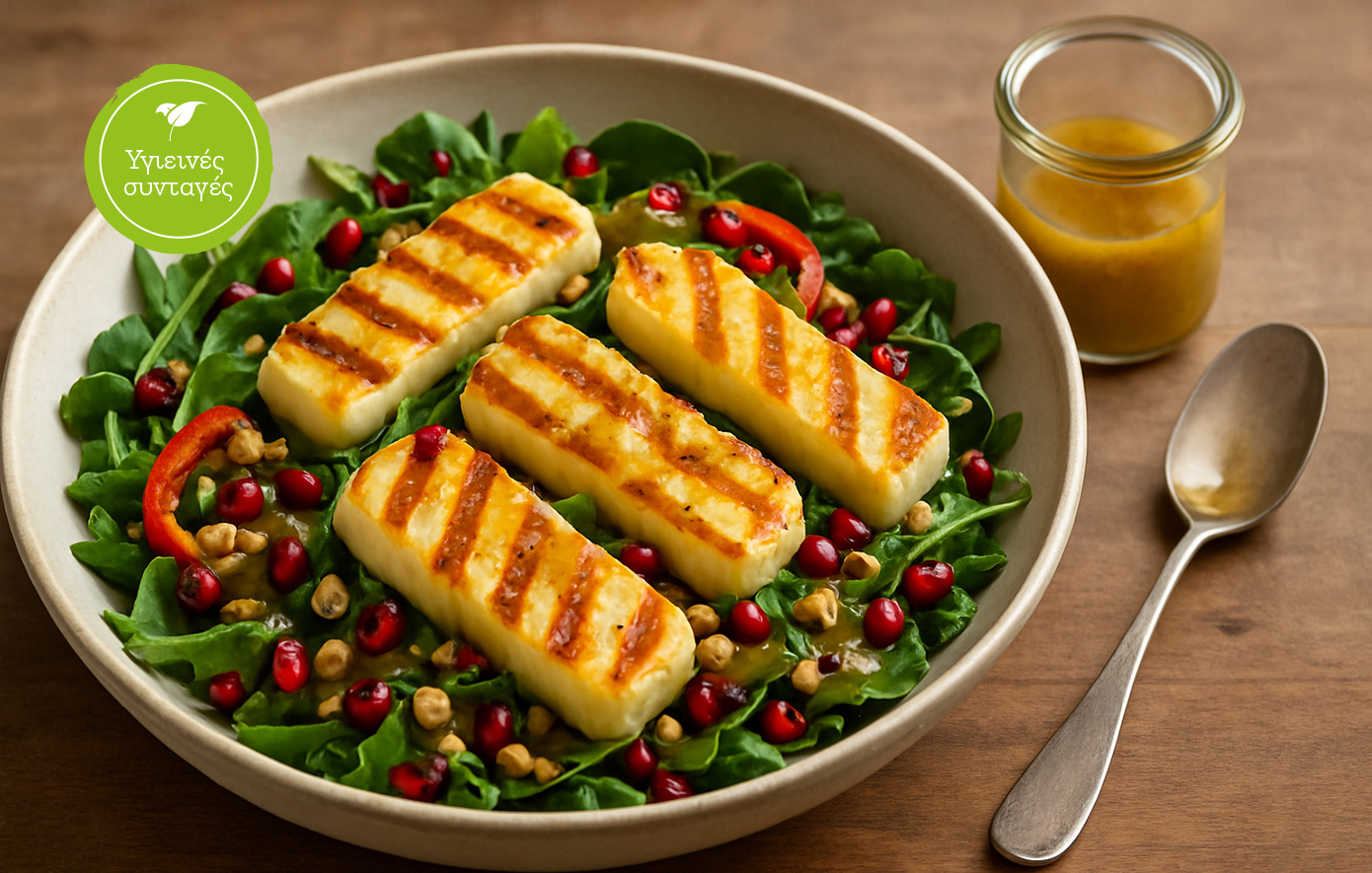 Σαλάτα με ρόδι και χαλούμι