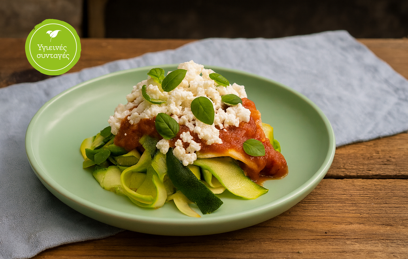 Zoodles με κόκκινη σάλτσα &amp; φέτα