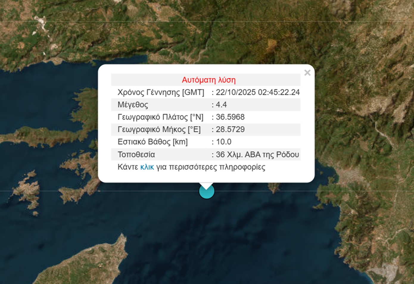 Σεισμός 4,4 Ρίχτερ ταρακούνησε τη θαλάσσια περιοχή γύρω από τη Ρόδο