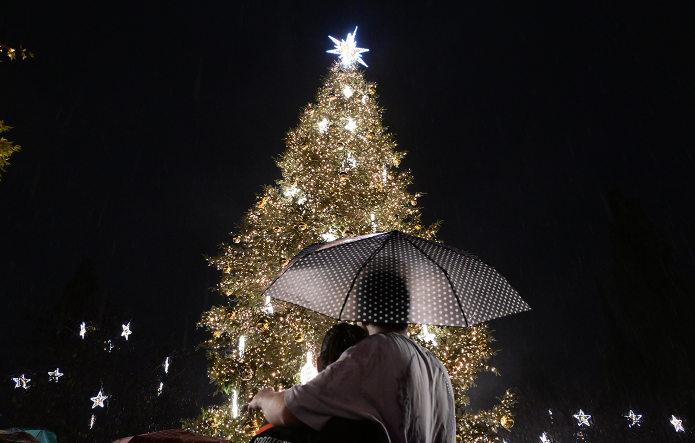 Φωταγωγήθηκε το χριστουγεννιάτικο δέντρο στο Σύνταγμα: Εκατοντάδες κόσμου, παρά τη βροχή &#8211; Δείτε φωτογραφίες