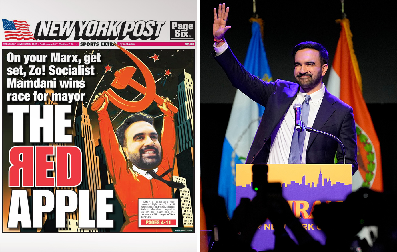 Το αιχμηρό εξώφυλλο της New York Post για τον νέο σοσιαλιστή δήμαρχο της Νέας Υόρκης &#8211; Ο Μαρξ και το «κόκκινο» μήλο
