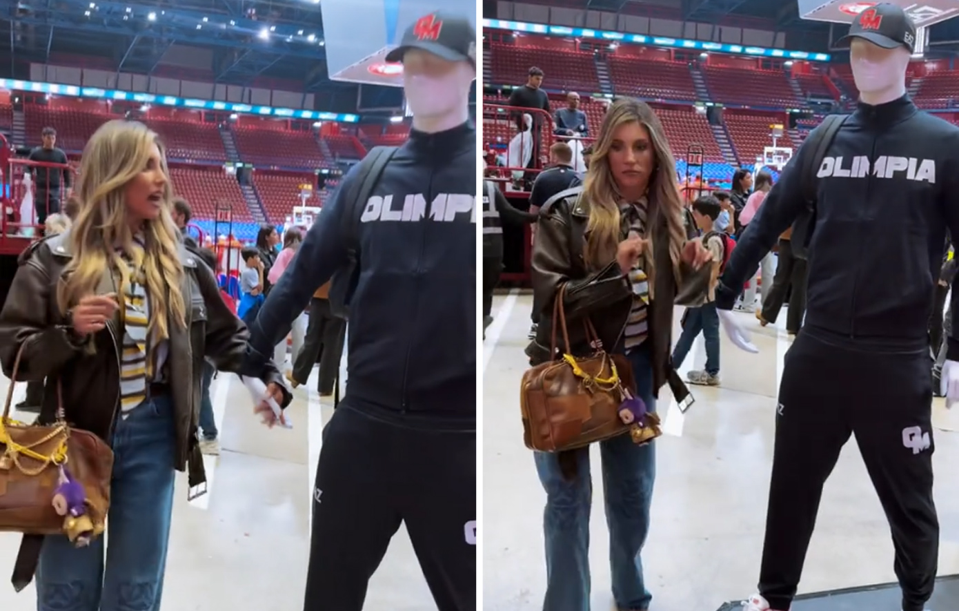 Η Αθηνά Οικονομάκου πιάνει από το χέρι κούκλα βιτρίνας, νομίζοντας ότι είναι ο σύντροφός της