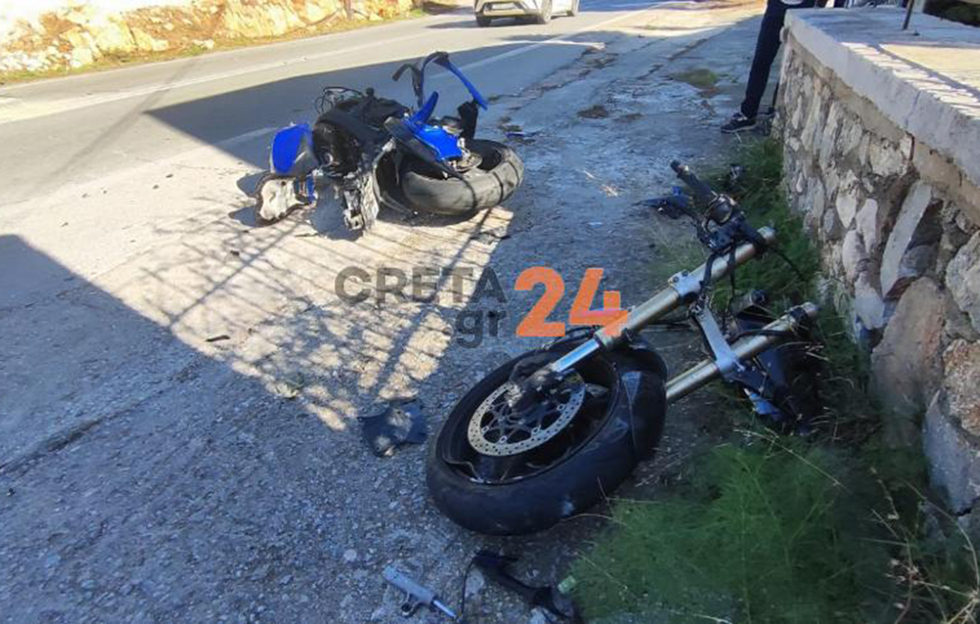 Σοκαριστικό τροχαίο στα Χανιά: Μηχανή κόπηκε στα δύο μετά από σύγκρουση