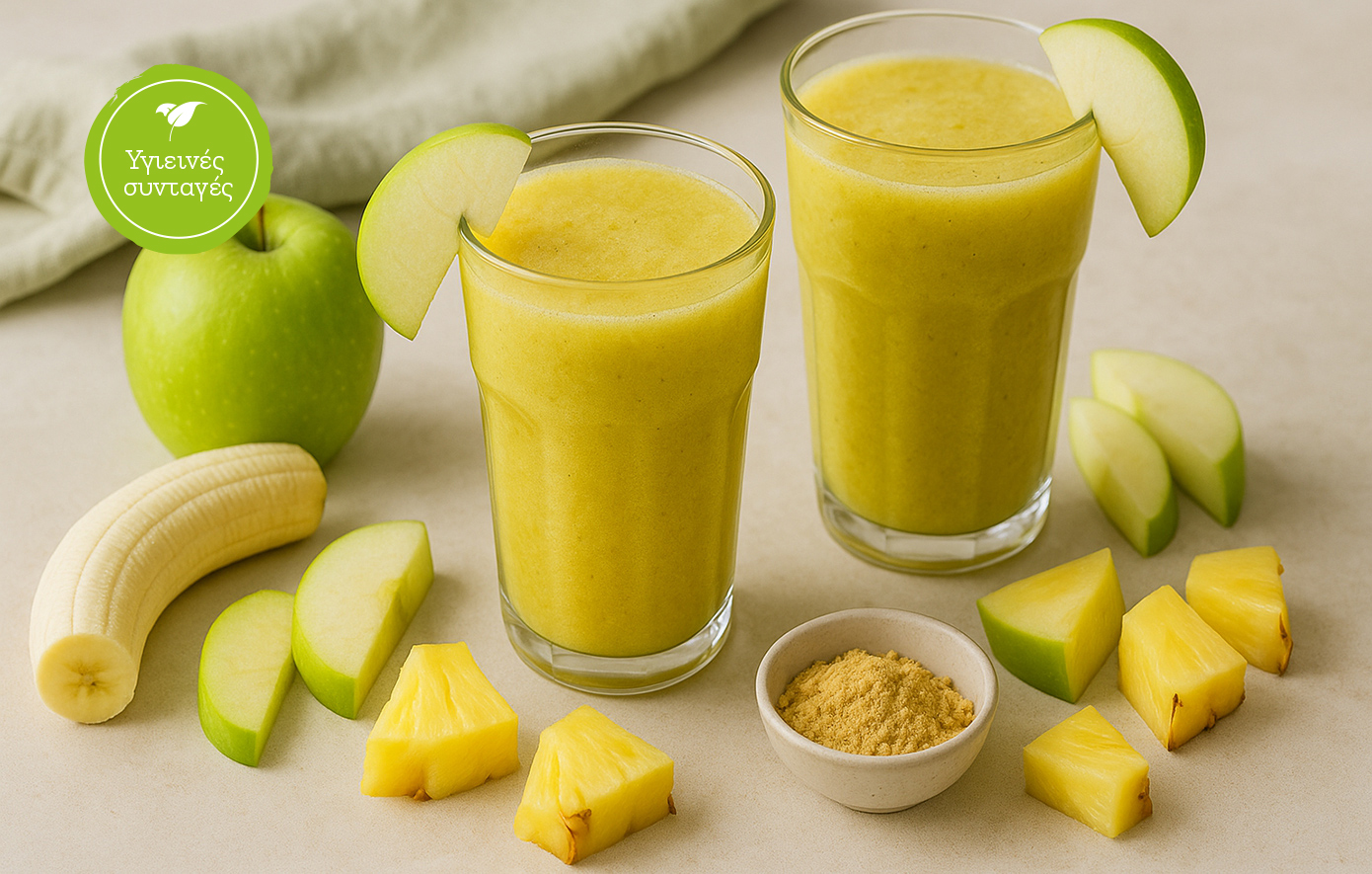 Χυμός ανανά, μπανάνα, μήλο &amp; τζίντζερ