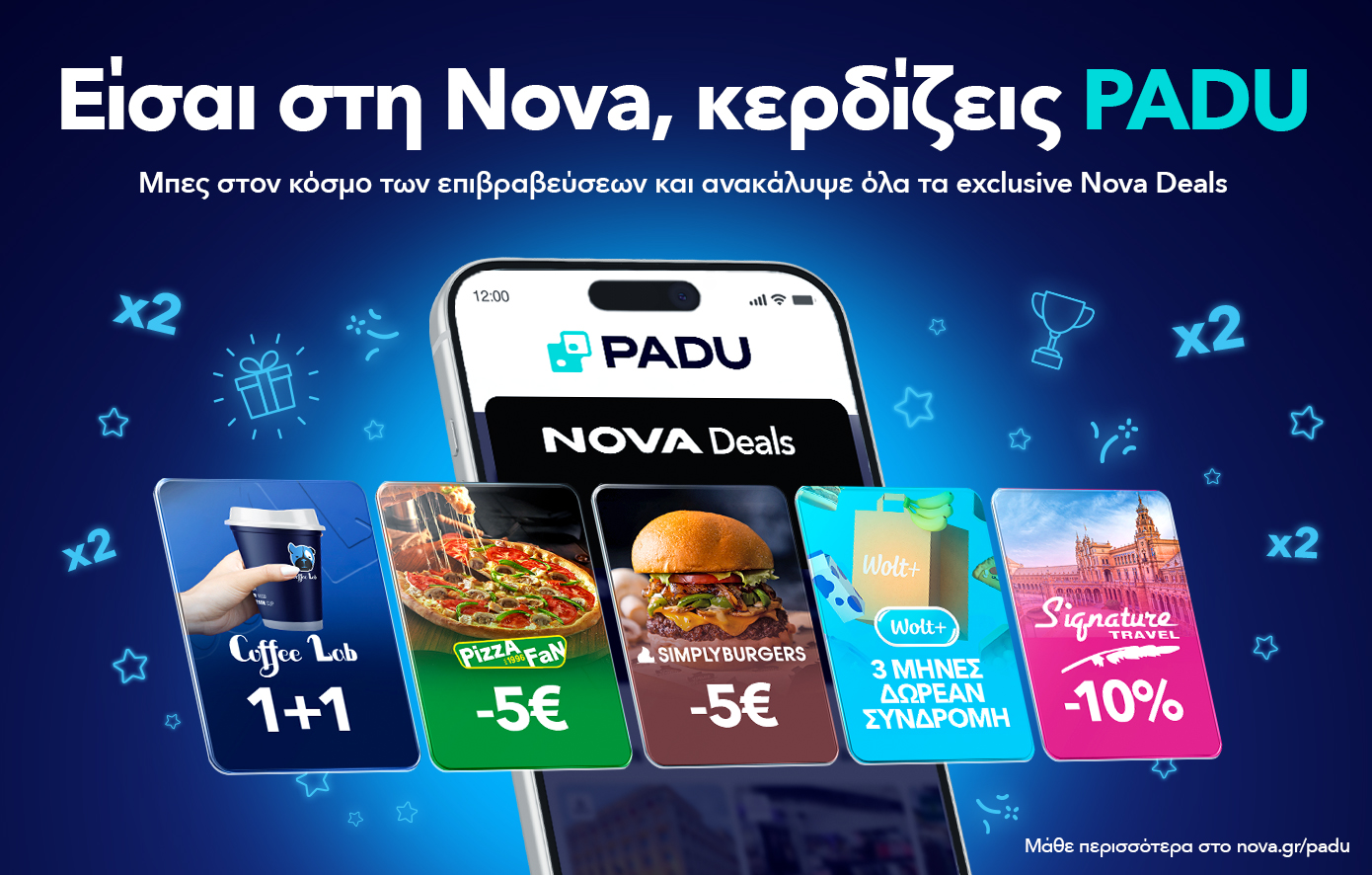 Ένας κόσμος αμέτρητων επιβραβεύσεων από τη Nova: Μοναδικές προσφορές σε κορυφαία brands μέσω του PADU app