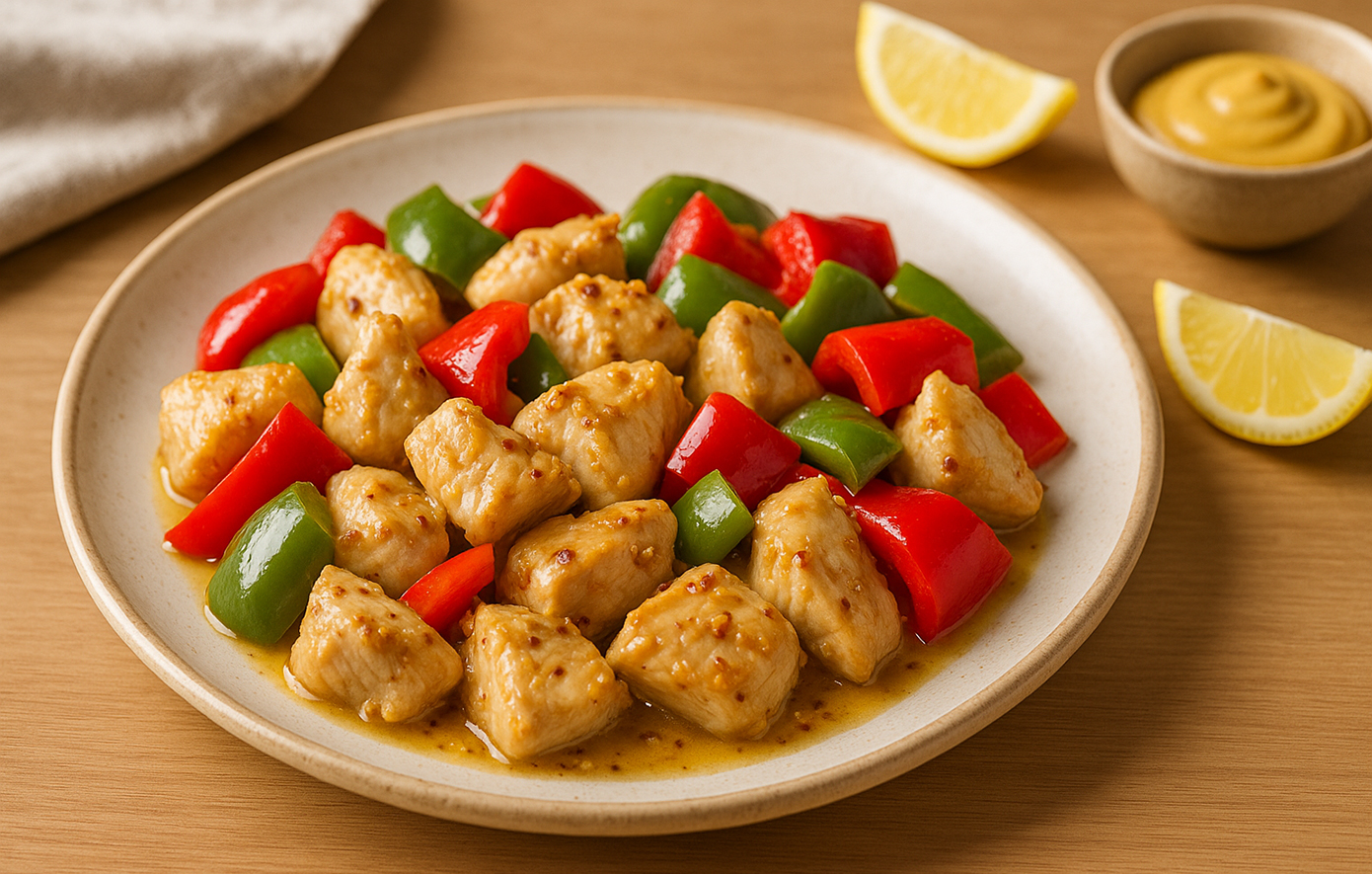 Light κοτόπουλο με μουστάρδα και πιπεριές