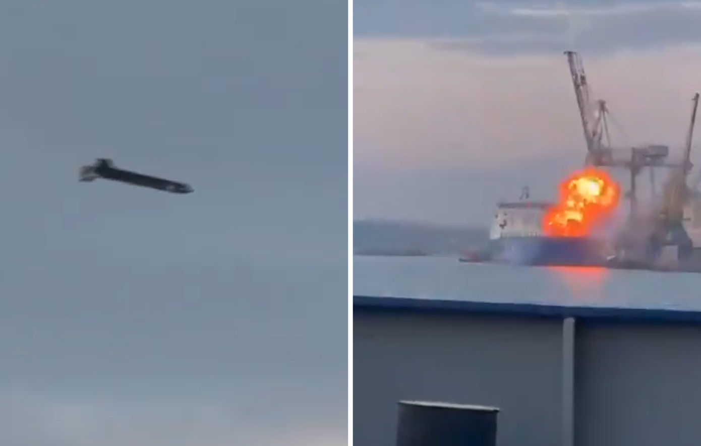 Βίντεο με το drone της Ρωσίας να χτυπάει τουρκικό πλοίο στο λιμάνι της Οδησσού