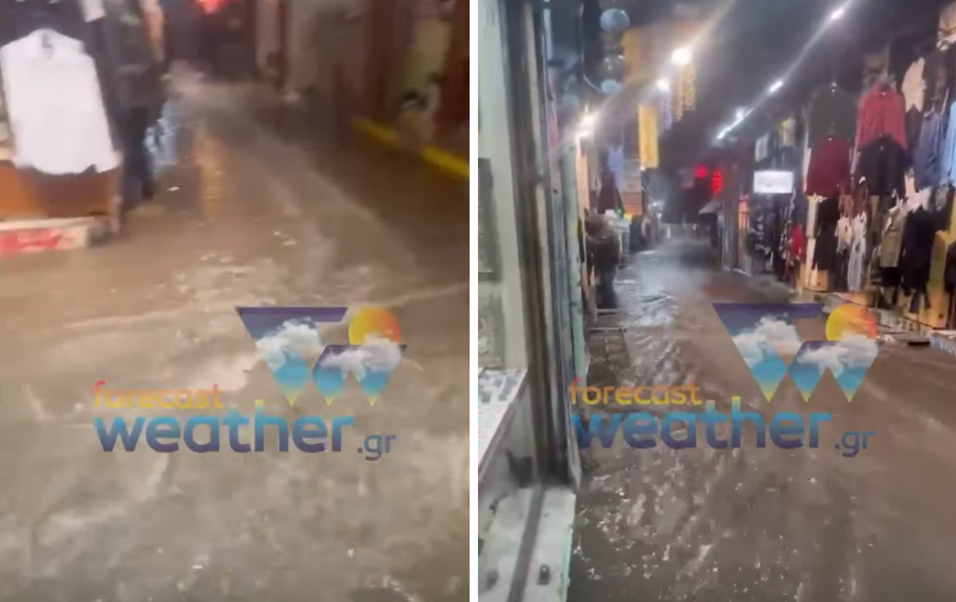 Η στιγμή που πλημμυρίζει το Μοναστηράκι &#8211; Ποτάμια οι δρόμοι