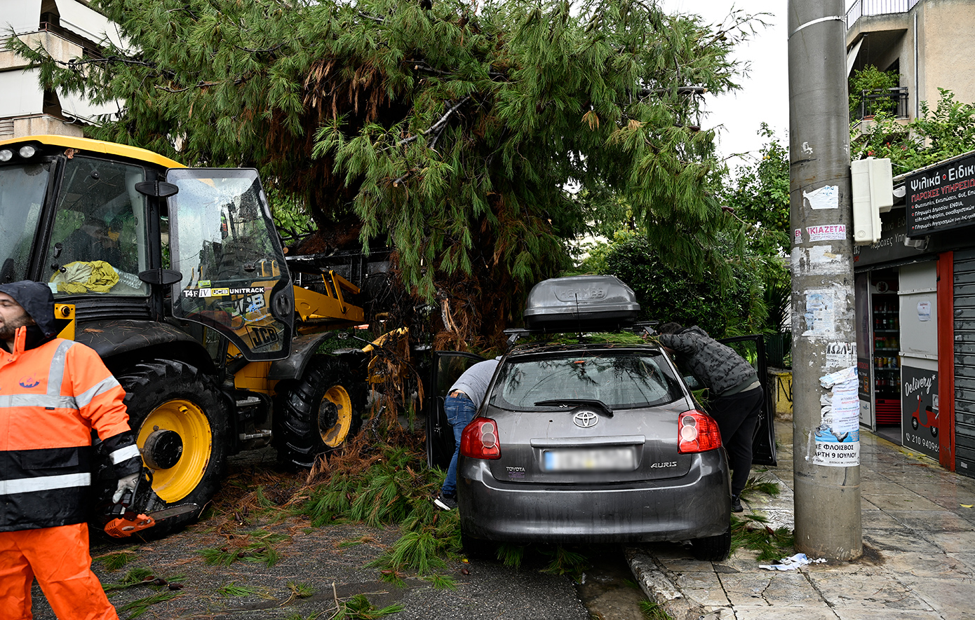 Κακοκαιρία Byron: Δέντρο καταπλάκωσε αυτοκίνητο στο Παλαιό Φάληρο &#8211; Από θαύμα σώθηκε ο οδηγός