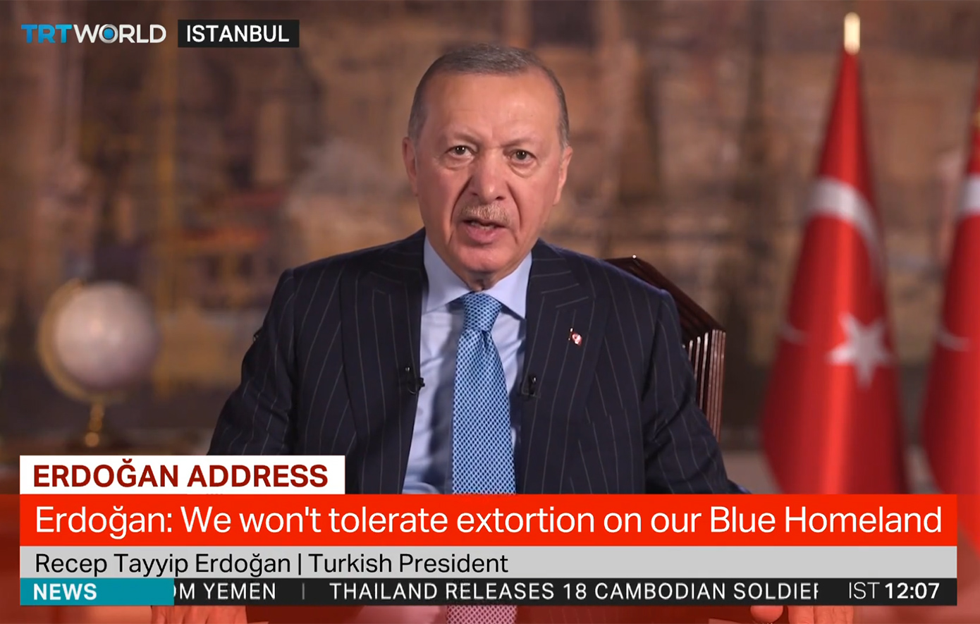 Πρωτοχρονιάτικο μήνυμα Ερντογάν με προειδοποιήσεις για τη «Γαλάζια Πατρίδα»: Η Τουρκία δεν θα ανεχτεί εκβιασμό και απειλές