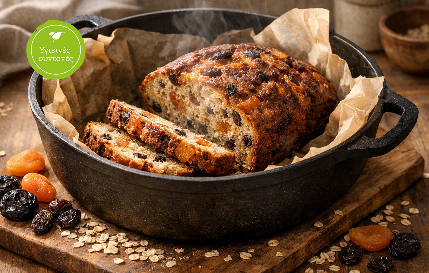 Γλυκό ψωμί στη γάστρα με αποξηραμένα φρούτα