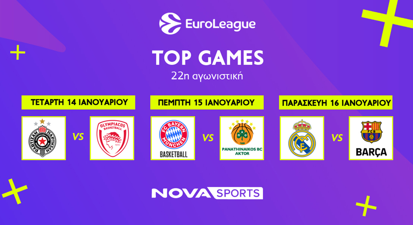 Μπασκετική πανδαισία με EuroLeague, τις εκτός έδρας αποστολές των «αιωνίων», «El Clasico», EuroCup και Αθηναϊκό Qualco στα Novasports! 