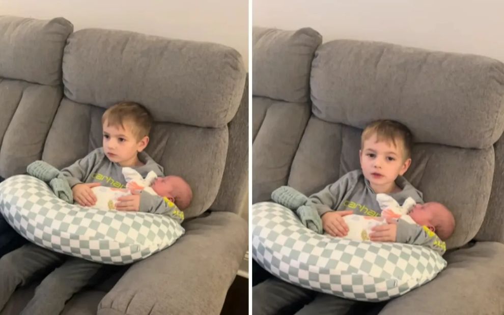 Μπαμπάς «παγώνει» με αυτό που βλέπει να κάνει το νήπιο στο νεογέννητο