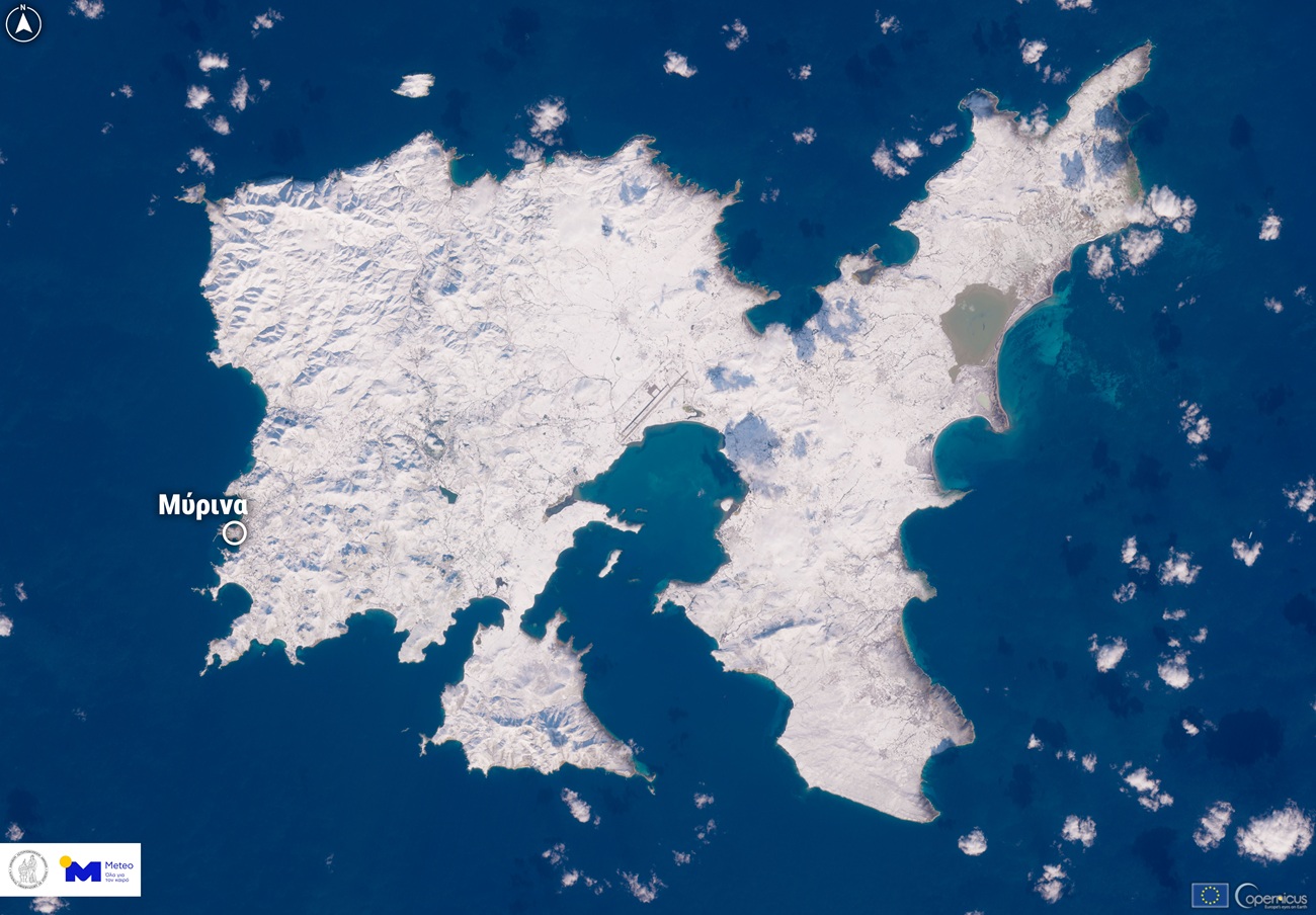 Η Λήμνος ντυμένη στα λευκά: Η δορυφορική εικόνα που θυμίζει Αρκτικό Kύκλο