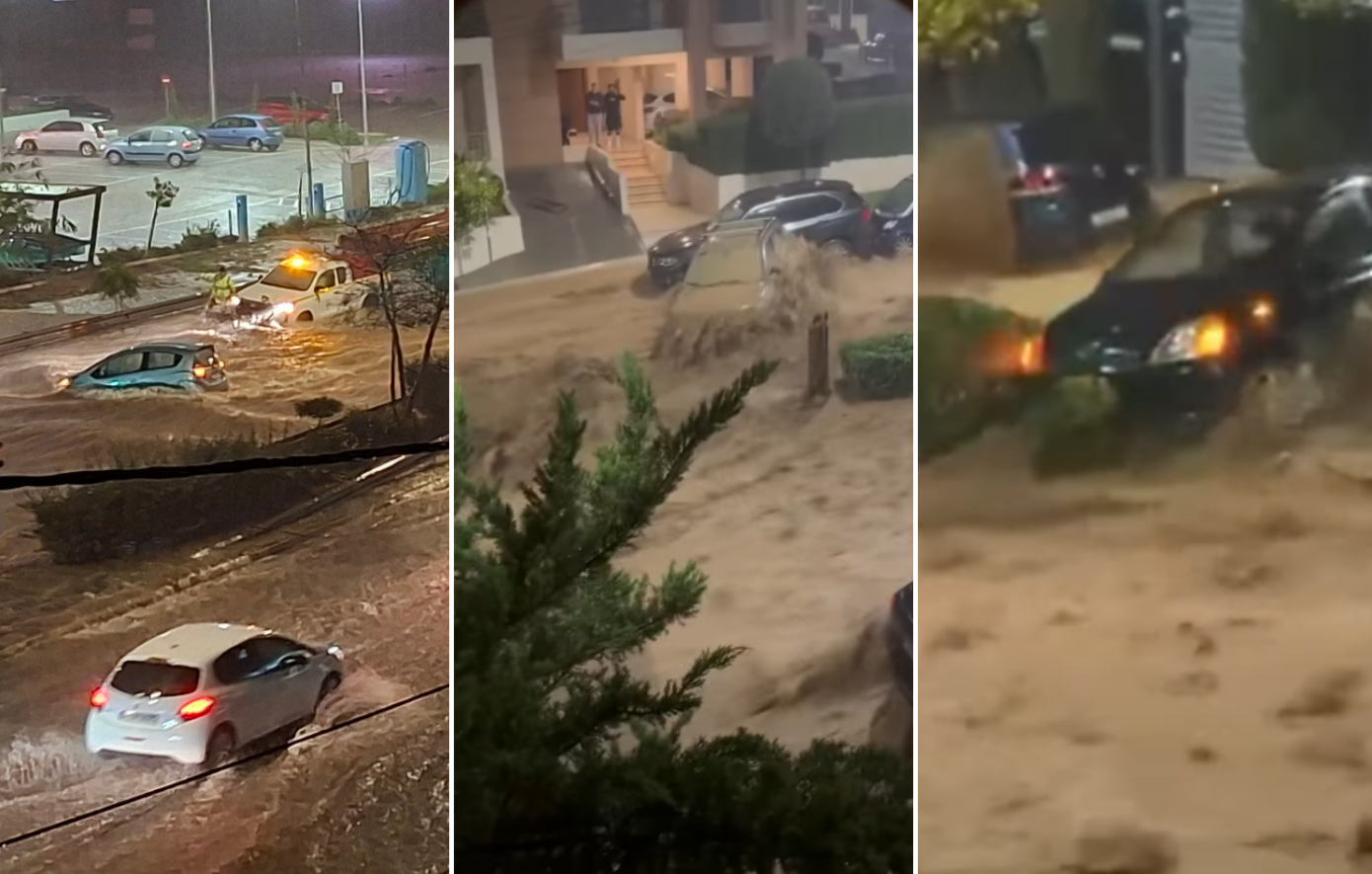 Βίντεο – σοκ από την Άνω Γλυφάδα: Χείμαρροι οι δρόμοι παρασύρουν αυτοκίνητα