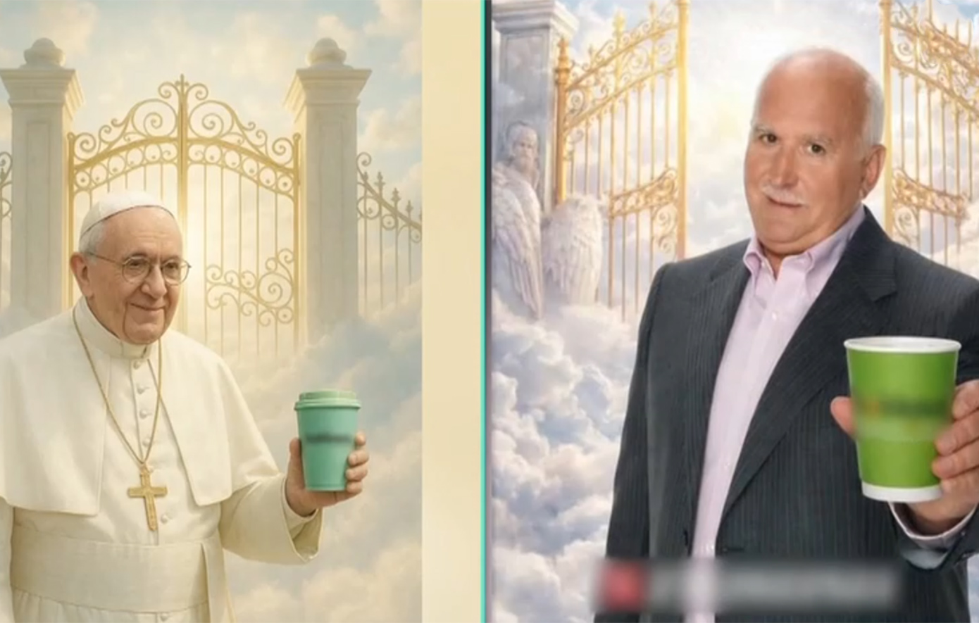 Αντιδράσεις για τη διαφήμιση μαγαζιού στη Μεσσήνη: Δείχνει τον Γιώργο Παπαδάκη να πίνει καφέ στον παράδεισο