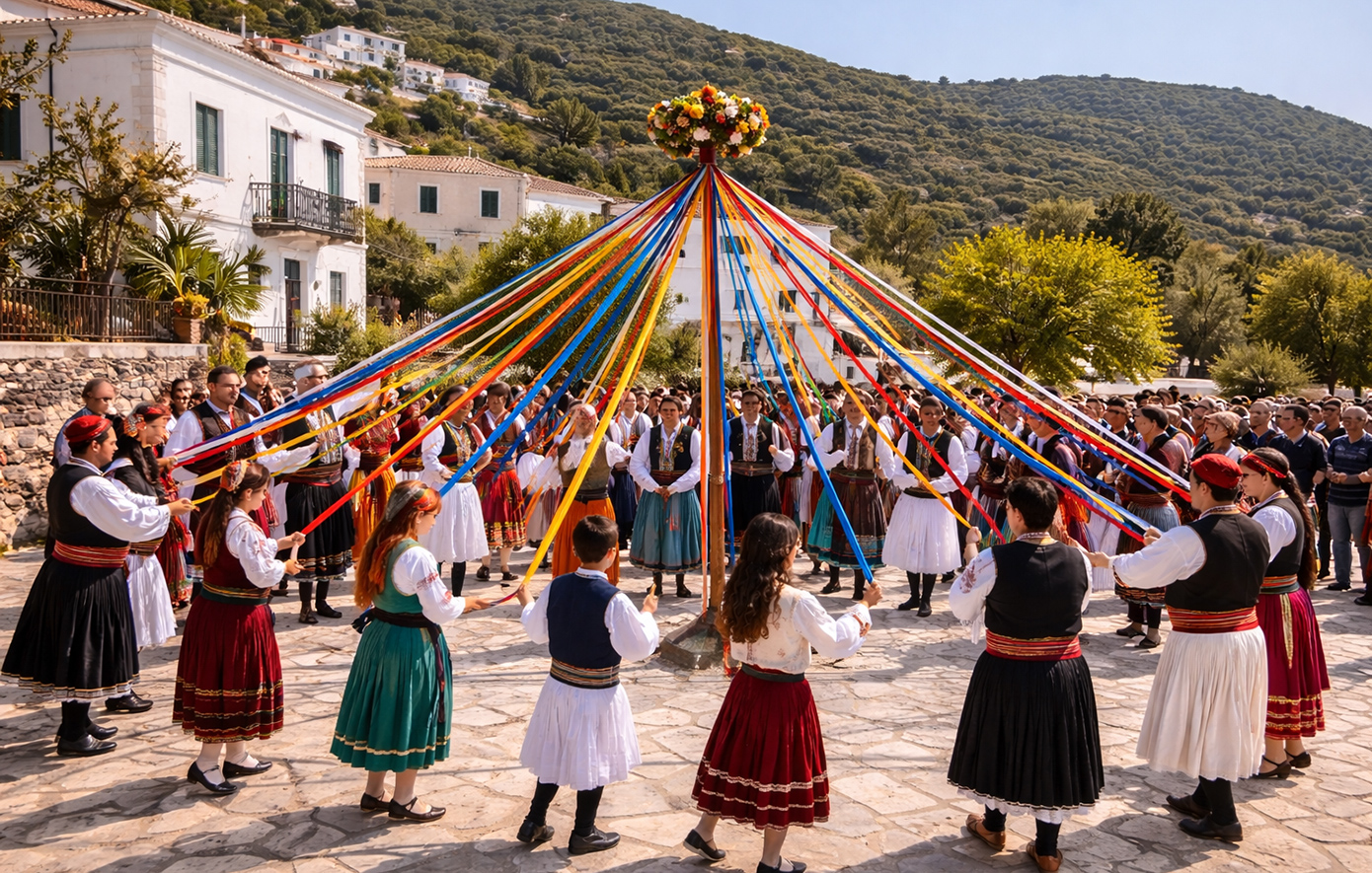 Απόκριες 2026: Το γαϊτανάκι αναβιώνει στα χωριά της Βόρειας Άνδρου
