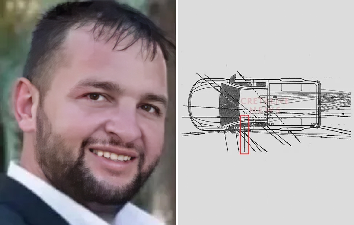 Μακελειό στα Βορίζια: Η αποτύπωση στο αυτοκίνητο του Φανούρη Καργάκη &#8211; Από τα αριστερά η φονική βολή