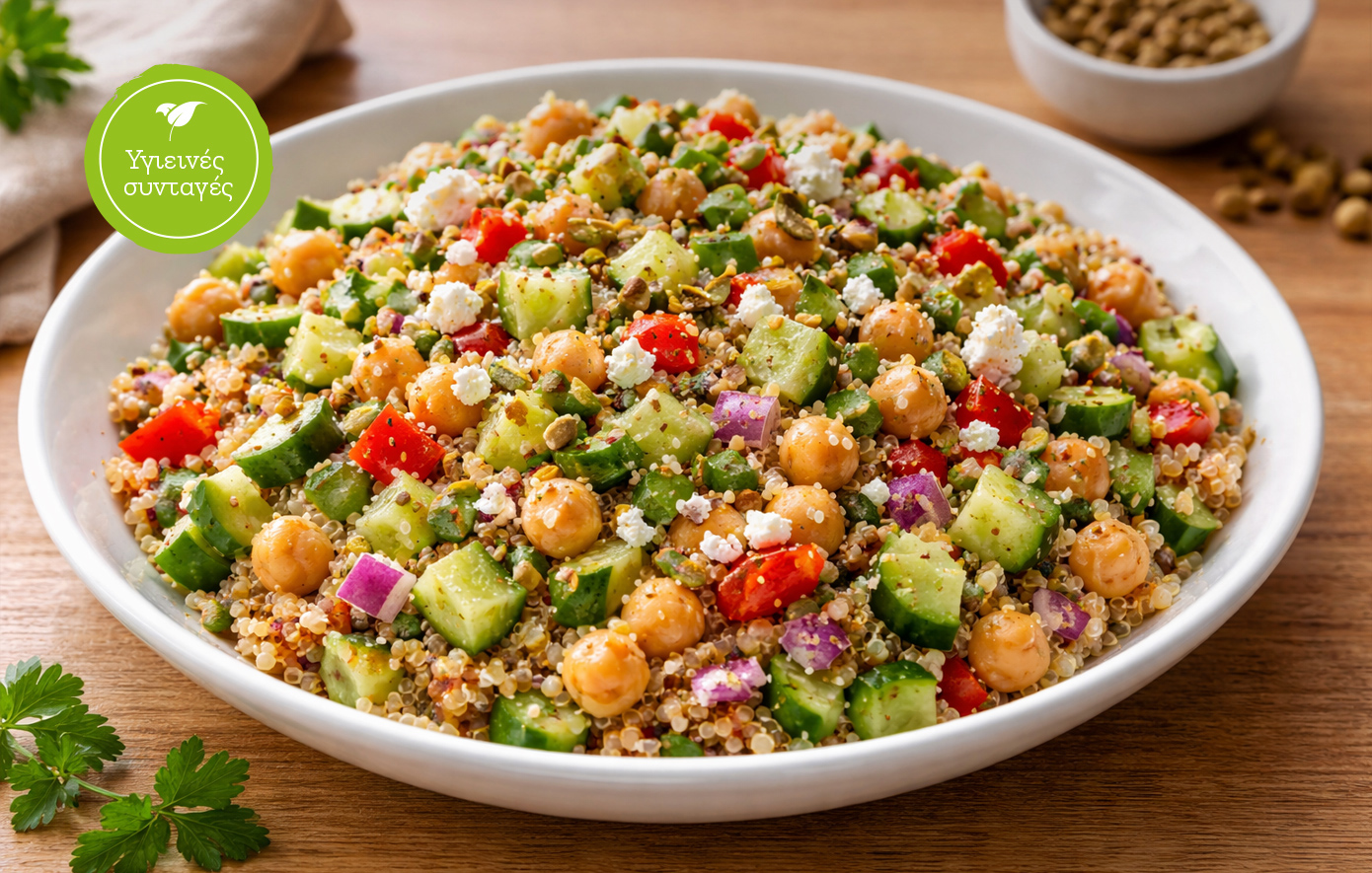 Σαλάτα με ρεβίθι και κινόα για υψηλή φυτική πρωτεΐνη