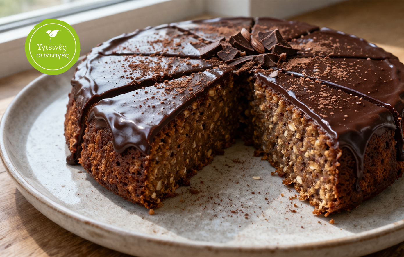Κέικ χωρίς ζάχαρη και βούτυρο, με επικάλυψη σοκολάτας 