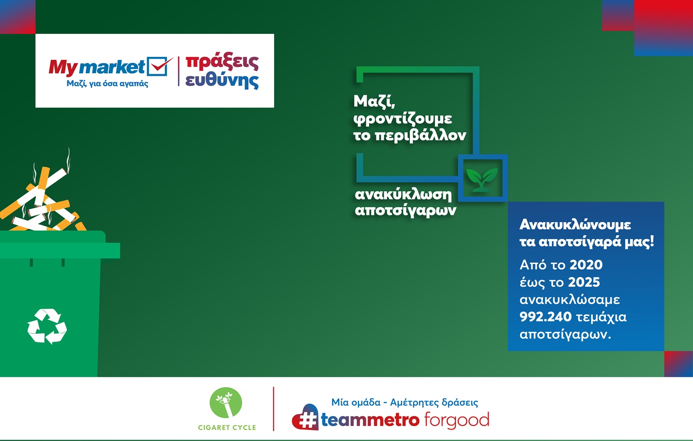 METRO AEBE: Μέσα σε 5 χρόνια συγκεντρώθηκαν σχεδόν 1.000.000 αποτσίγαρα!