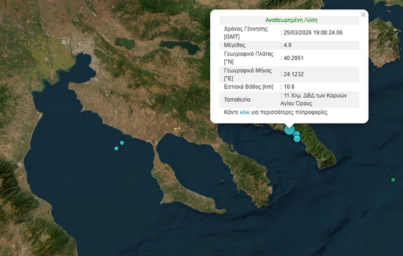 Ισχυρός σεισμός 4,9 Ρίχτερ στο Άγιο Όρος &#8211; Έγινε αισθητός στη Θεσσαλονίκη