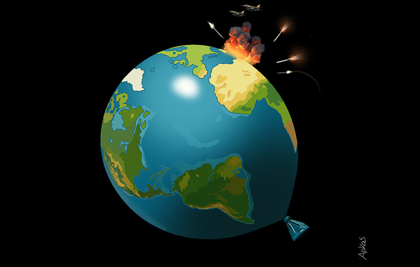 Η Γη είναι ένα μπαλόνι έτοιμο να σκάσει &#8211; Το σκίτσο του Αρκά για τις δραματικές εξελίξεις στη Μέση Ανατολή